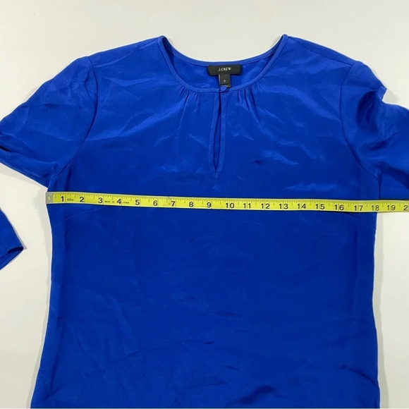 J Crew Silk Bell Sleeve Blouse Blue Keyhole Size 0 - Picture 5 of 6
